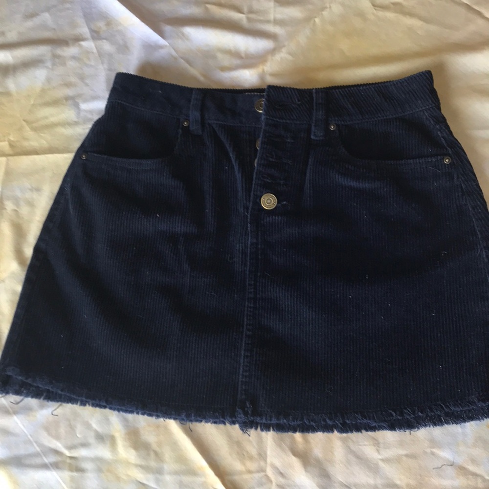 Navy corduroy mini skirt with gold buttons